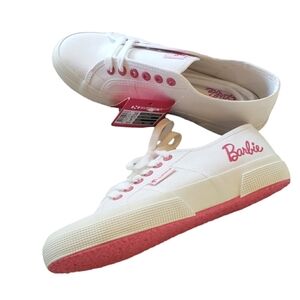 Superga x Barbie 2750 Terry Cloth Patch White Pink Sneaker NEW